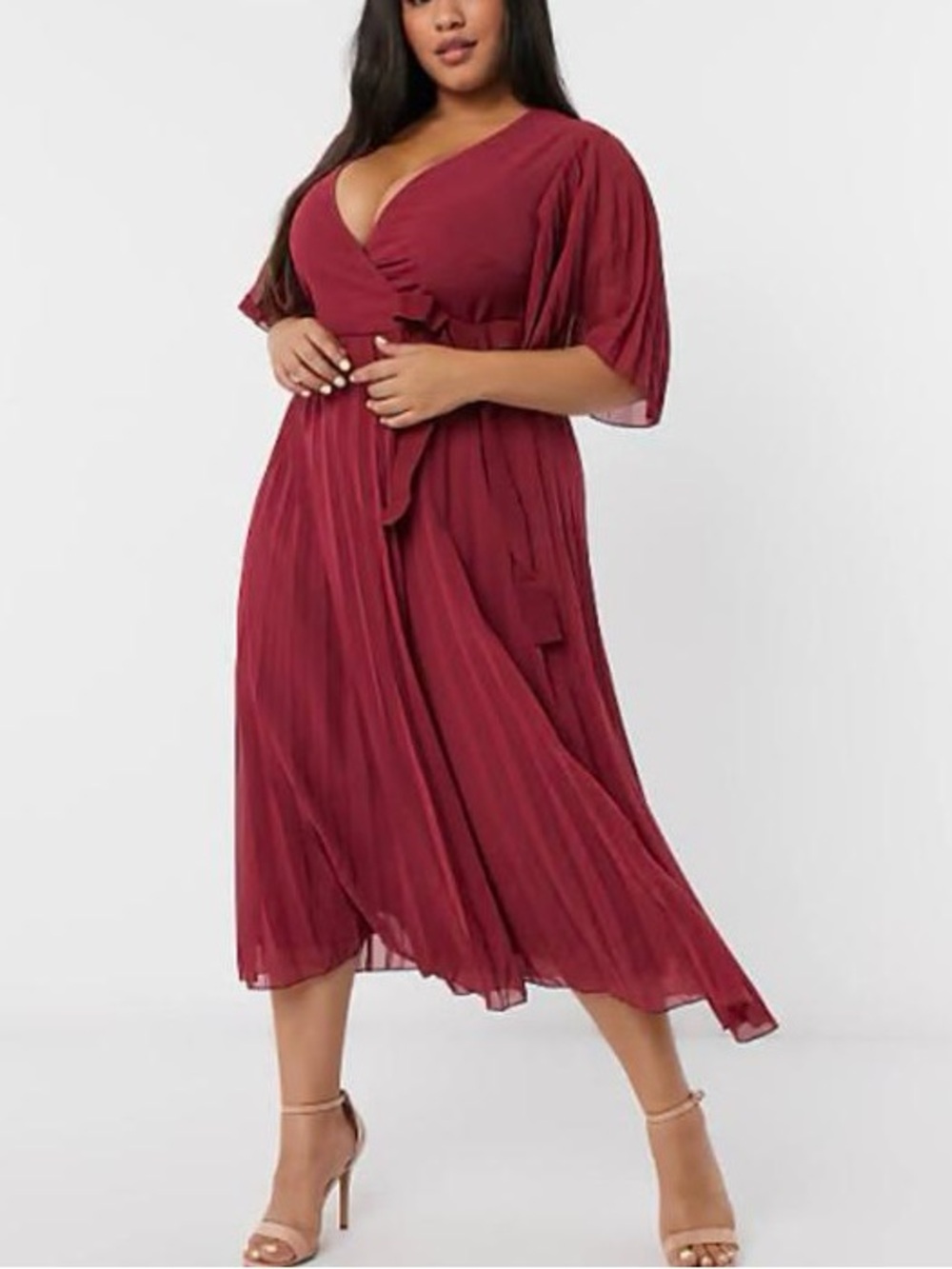 ASOS Curve Burgundy Midi Wrap Dress